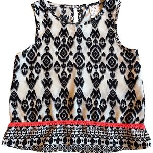 Belle Du Jour Black and White Patterned Tank with Pink Accent Medium